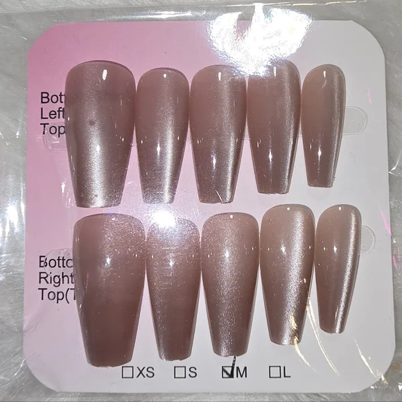 Shimmery Catseye Nude Press-On Nails - Picture 3 of 4